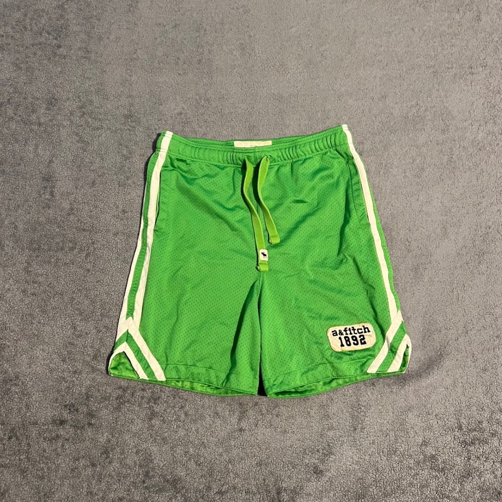 Vintage Y2K Abercrombie Boys Green Mesh Athletic Shorts Stripe XL 1892 Patch